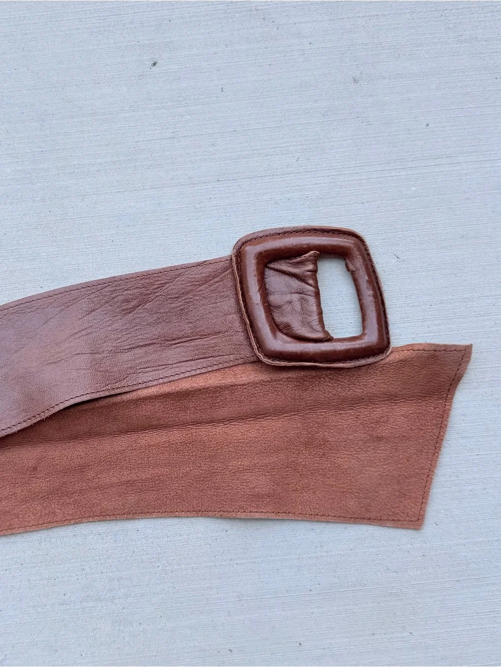 70’s Wide Brown Leather Cinch Belt with Buckle